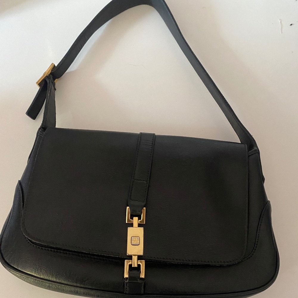 Vintage Black Leather Gucci Jackie with Flap